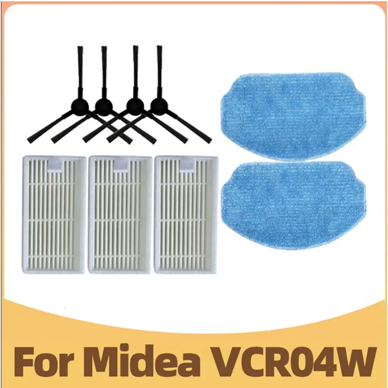For Midea VCR04W Robot Vacuum Cleaner Replacement Parts Accessories Kit Washable Side Brush Hepa Filter Mop Cloth