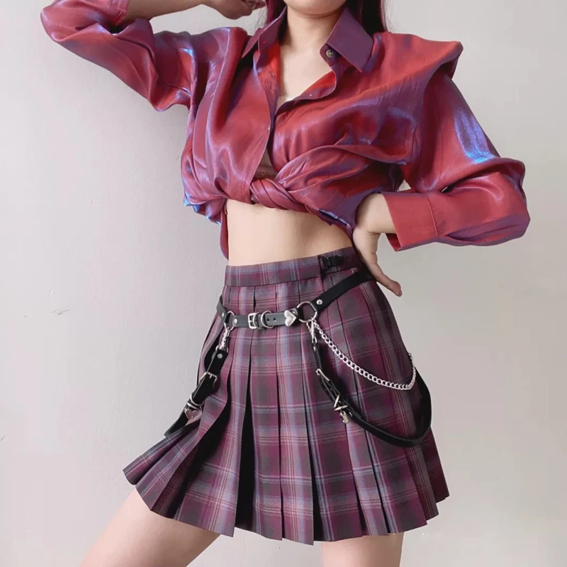 Sommer Gothic Girls JK Uniform Rock lila Plaid hohe Taille Falten rock Frauen Studenten japanische Schuluniformen Falda Plisada