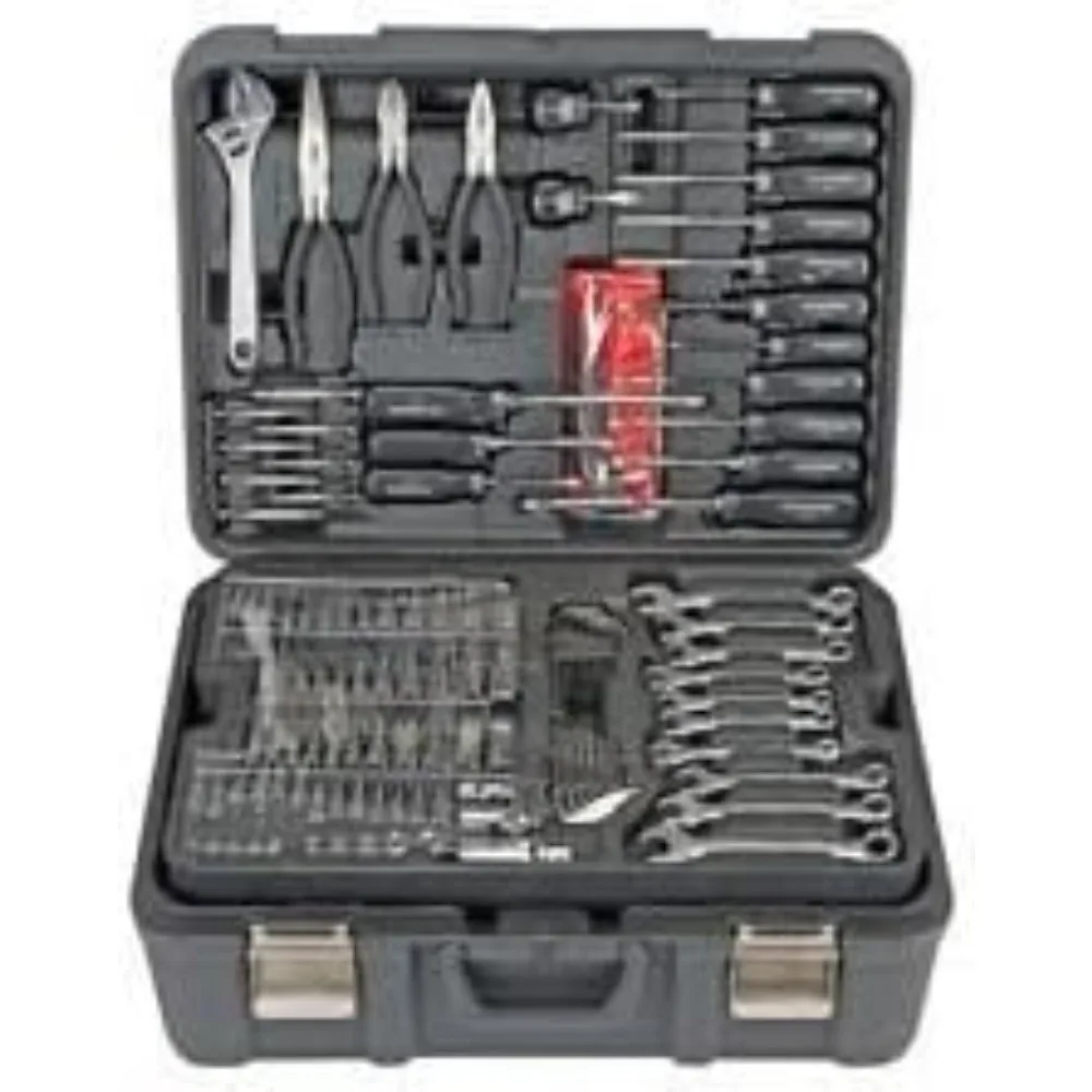 

301 Piece Large Mechanic's Tool Kit SAE and Metric, Black Chrome Vanadium Steel, Powder Coated, Flat Head Style