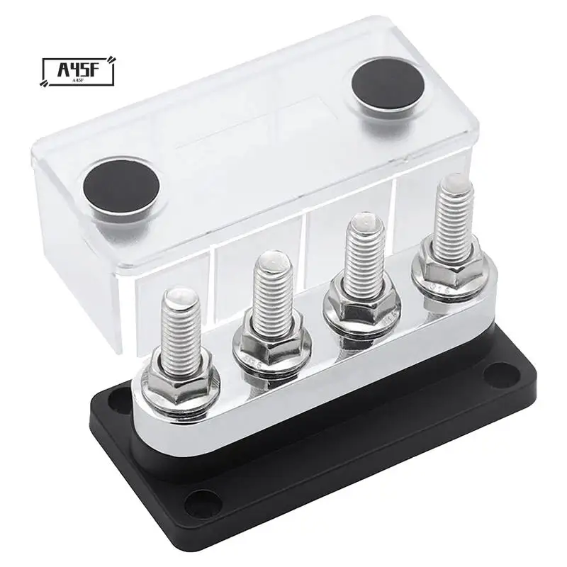 

A45F-600A Bus Bar 4-Stud (3/8 Inch) M10 High Current Copper Busbar Terminal Block Marine DC 12V 24V 48V With Cover