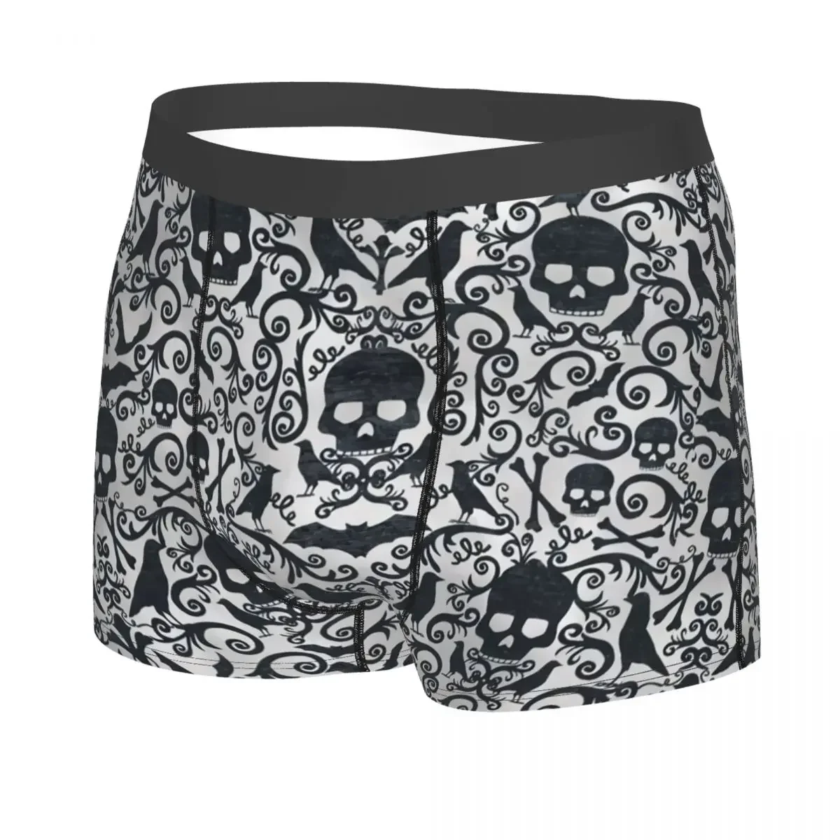 Custom Black Skulls Crossbones Crows Boxers Shorts Men Halloween Gothic Skeleton Briefs Underwear Sexy Underpants