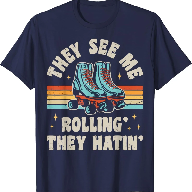 Roller Skating They See Me Rollin' They Hatin' Skater Skate All-match T-Shirt Unisex Casual Style Crewneck Regular Short Sleeve