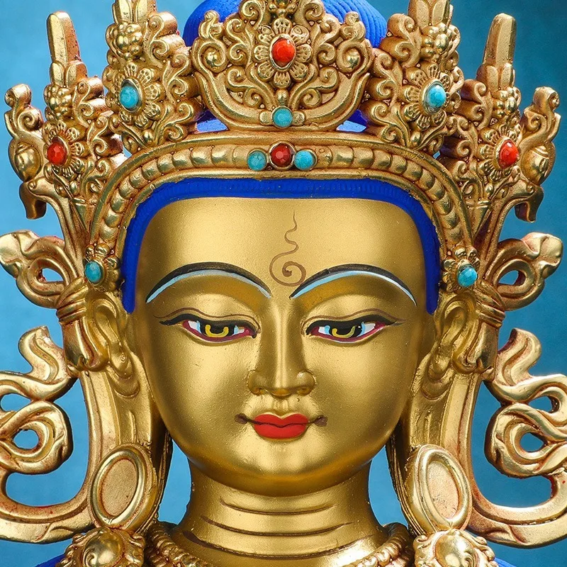 Tibetan-style copper statue of Ksitigarbha Bodhisattva, imitation of Nepalese Tibetan Tantric Buddhist statue for worship on the