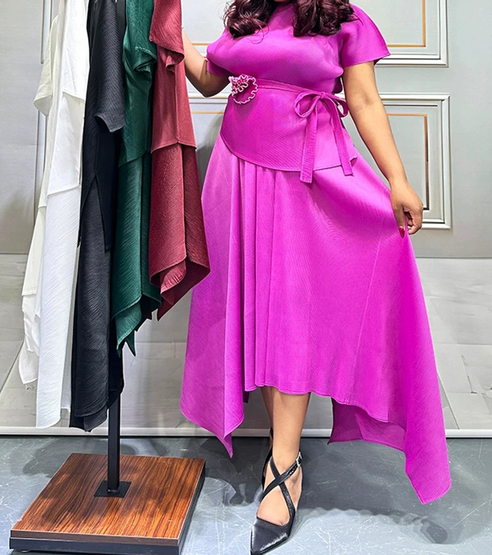 

Plus-size women's pleated fashion African and Middle Eastern foreign trade hot-selling irregular long skirt suit-GZXX1026