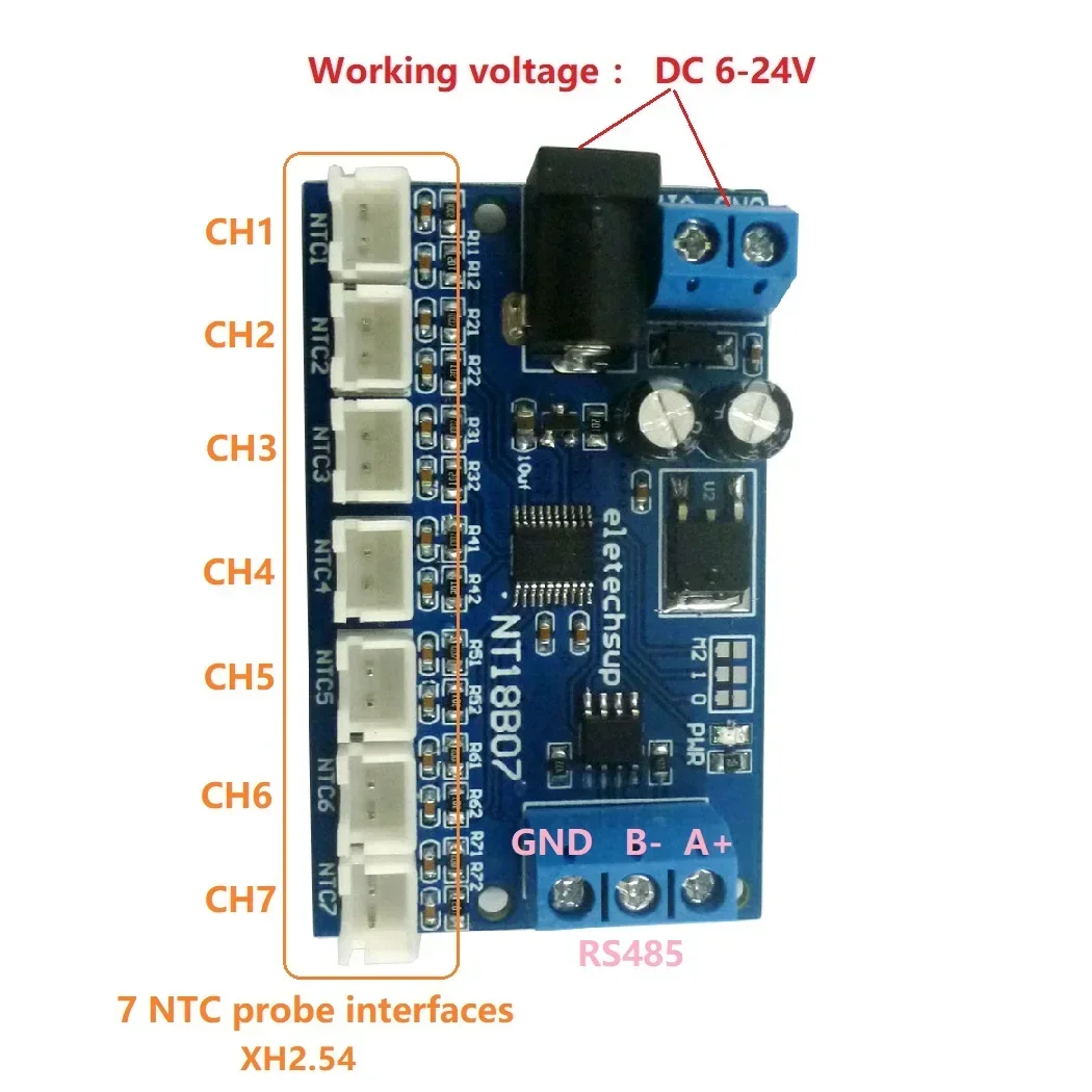 NT18B07 7CH NTC Temperature Transmitter 10K Thermistor to RS485 Acquisition Module For PLC Paperless Recorder Configuration