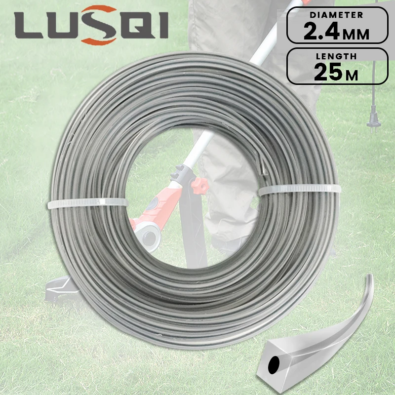 Lusqi-corda de Cortador de Grama de Alta Eficiência Quadrada de Nylon Linha de Aparador Acessório de Lâmina Carretel de Brushcutter 25m x 24 mm