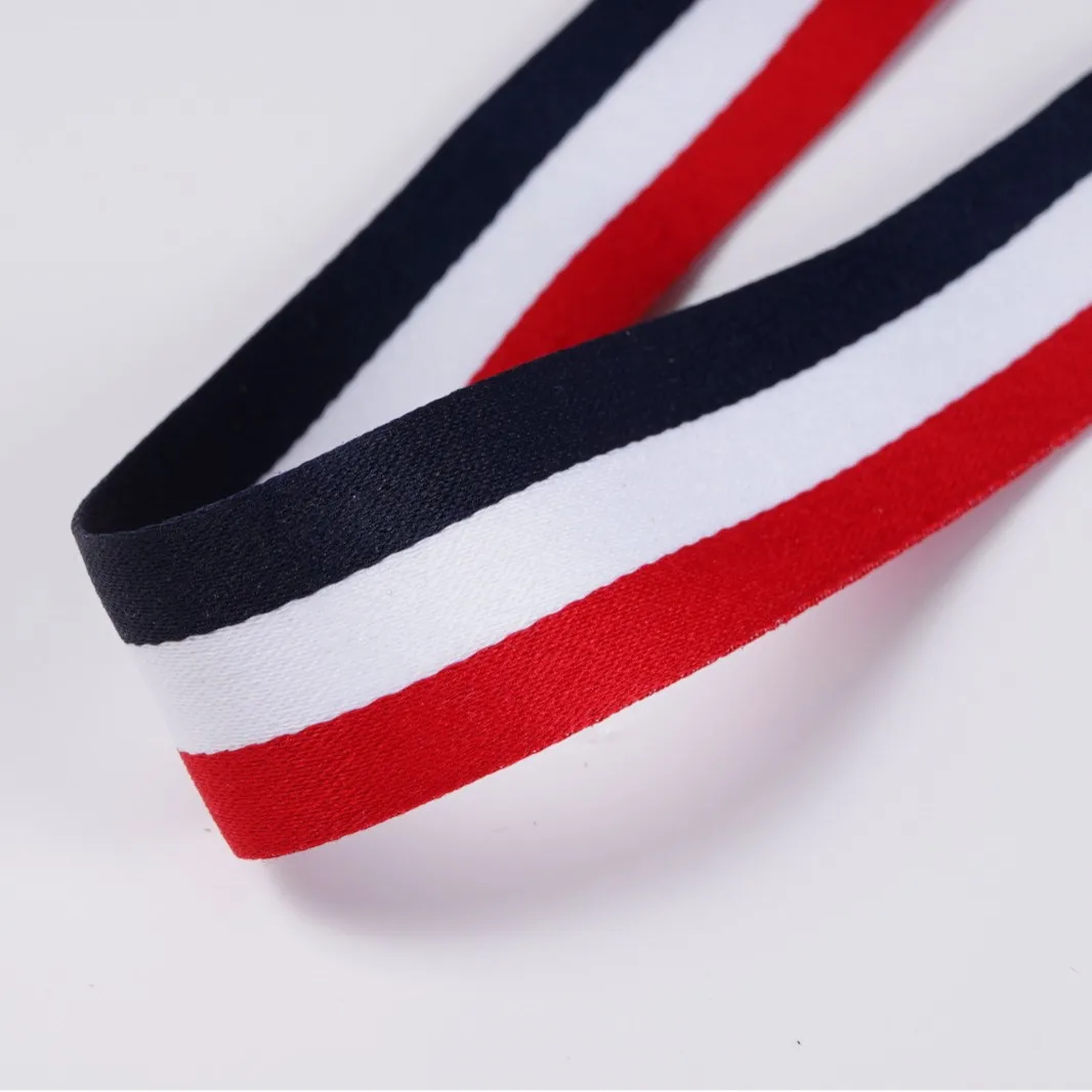 1-4cm Width 10.9 Yards(10M)/Roll Red White Navy Blue Three-Colour Webbing Polyester Spun Yarn Stripe Ribbon