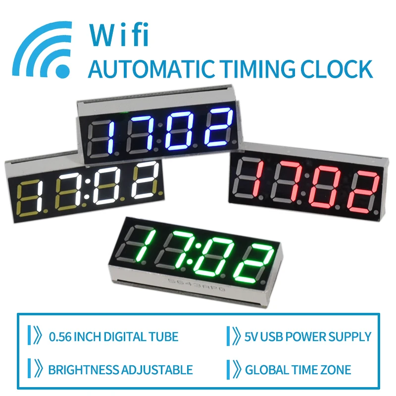 WiFi timing clock module network automatic timing LED digital tube electronic clock kit USB 5V Precise self illumination