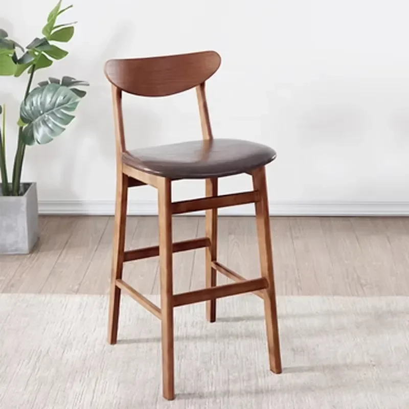 Solid Wood Modern Durable Bar Stools with Backrest for Commercial Use in Hotels and Milk Shops