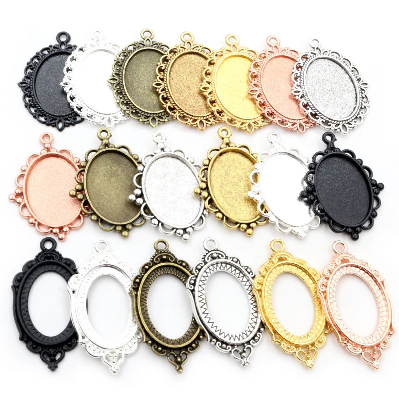 10pcs 18x25mm Inner Size 7 Colors Plated Classic Style Cameo Cabochon Base Setting Charms Pendant necklace findings