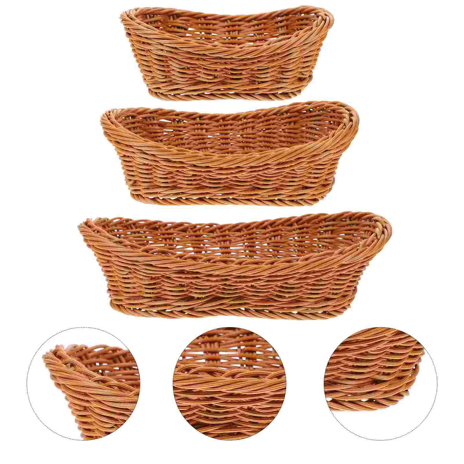 

3 Pcs Jar Woven Basket Snacks Serving Fruit Wear-resistant Bread Child Storage Baskets Food