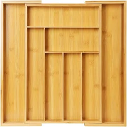 Expandable Bamboo Cutlery Tray Drawer Divider Box, Fork, Spoon, Chopsticks Storage Box, Cutlery Divider Storage Rack Organizer,