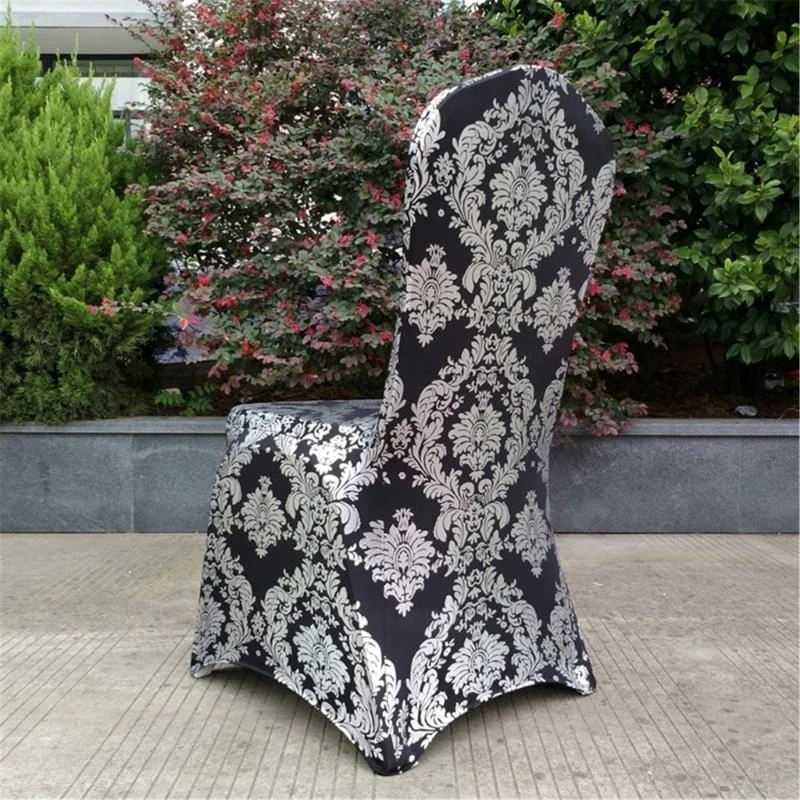  Chair Cover Gold Foil Print Elastic Chair Slipcovers Washable Stretch Fabric for Holiday and Conference Room Chairs