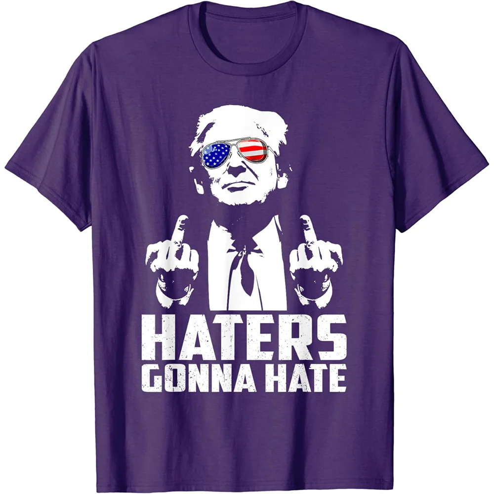 Funny Haters Gonna Hate T-shirt Donald Trump Middle Finger Graphic T Shirts for Mens Clothing Casual Polyester Tee Shirt Women