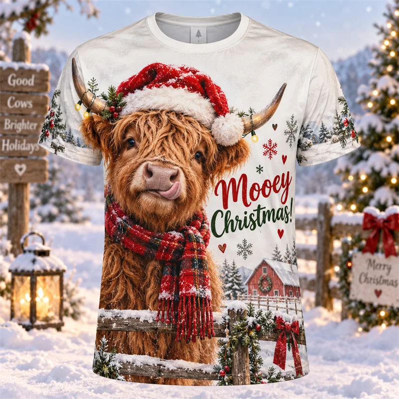 Funny Christmas Animal 3D Print T Shirt Men Women Cat Dog Sloth Snowman Cow Penguin Reindeer Gingerbread Santa Short Sleeve Tee