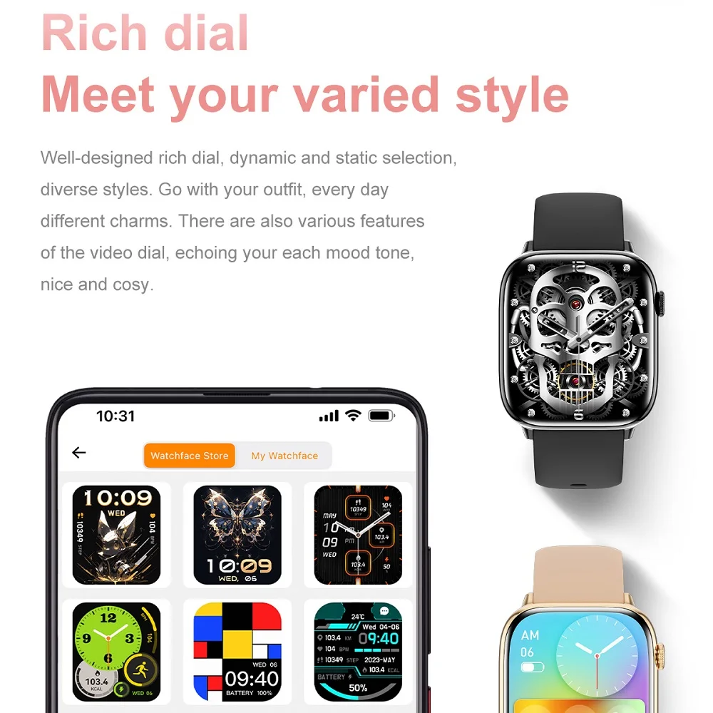 Impermeável fitness relógios inteligentes para homens e mulheres, 1,75 "tela AMOLED, azul dente chamada, sono, monitoramento de saúde, esportes, música