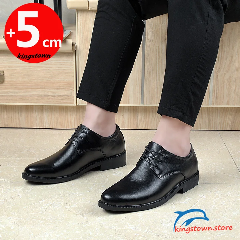 Business Men Leather  Elevator Shoes Man Height Increase Insole 5CM  Black British Lift