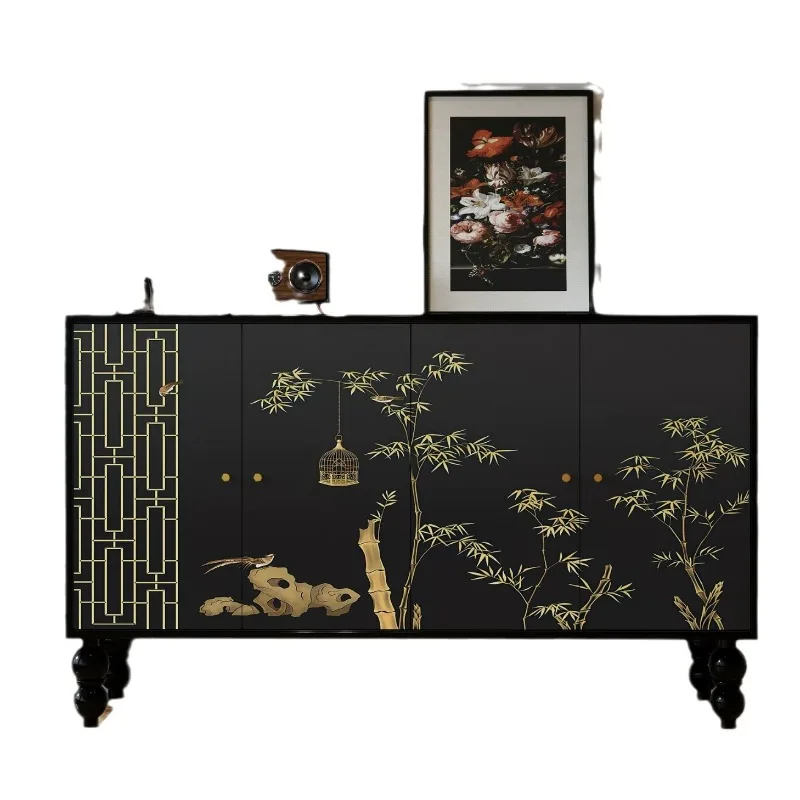 

Chinese style home solid wood cabinet retro light luxury living room modern simple kitchen storage entrance