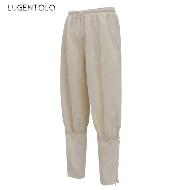 Men Medieval Corsair Pants Elastic Waist Summer Thin Solid Bandage Men's Vintage Party Long Pencil Casual Trousers