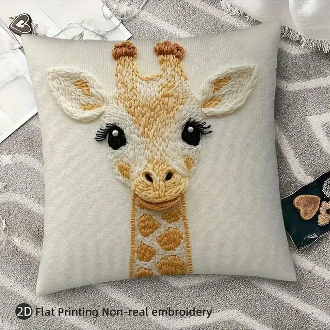 VIKAMA Niedliche Giraffen-Überwurfdecke, weich sitzende, bestickte Muster-Schlafzimmer-Kopfteilabdeckung, Sofakissenbezug, Heimdekoration