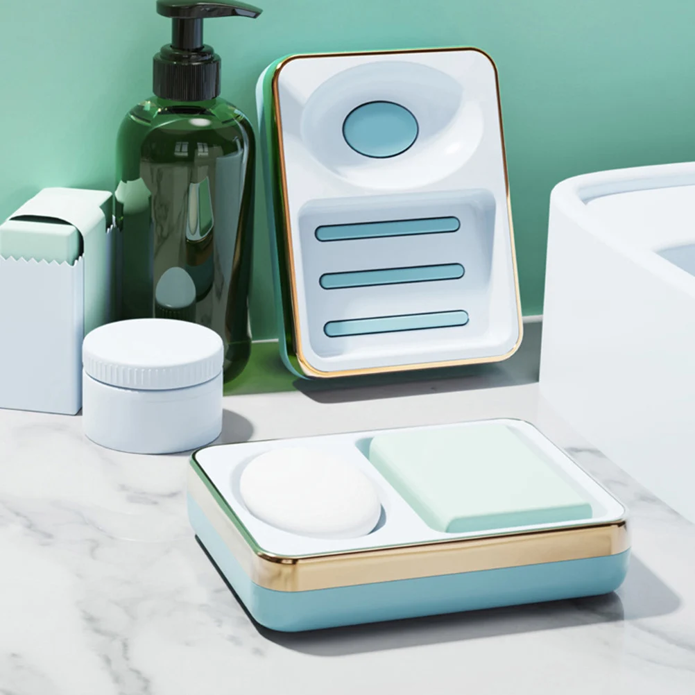 

2pcs Portable Pp Box Shower Drain Dish Soap Storage Holder Household Soap Container With Grids Water Draining
