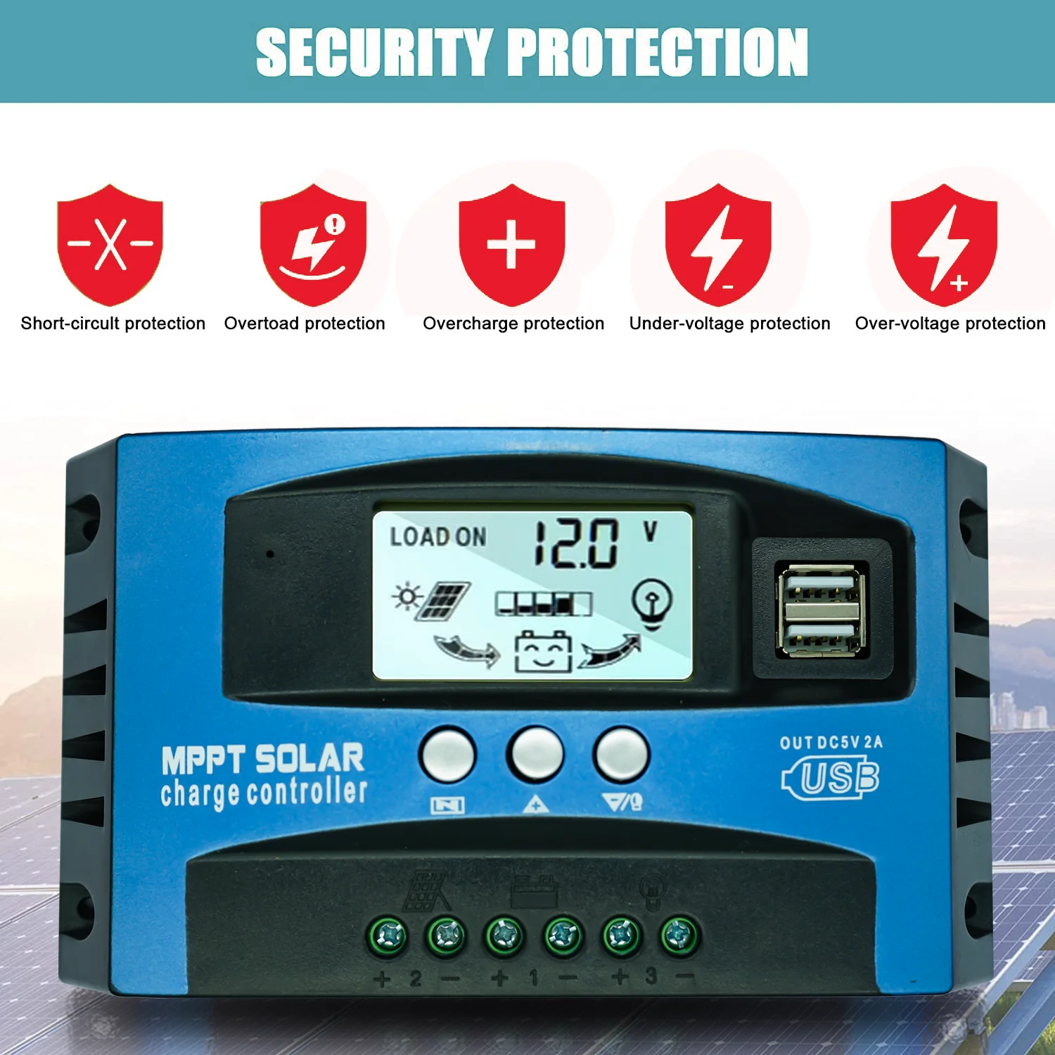 POWLSOJX 60/80/100A Solar Charge Controller 12V 24V Dual USB LCD Display Auto Cell Panel Charger Regulator With Load