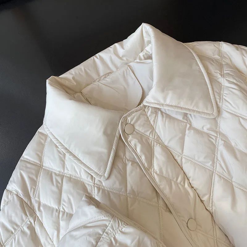 Women's Quilted Puffer Jacket with Turn-Down Collar Waist Drawstring European Style Elegant Adjustable Waist Lightweight Outwear