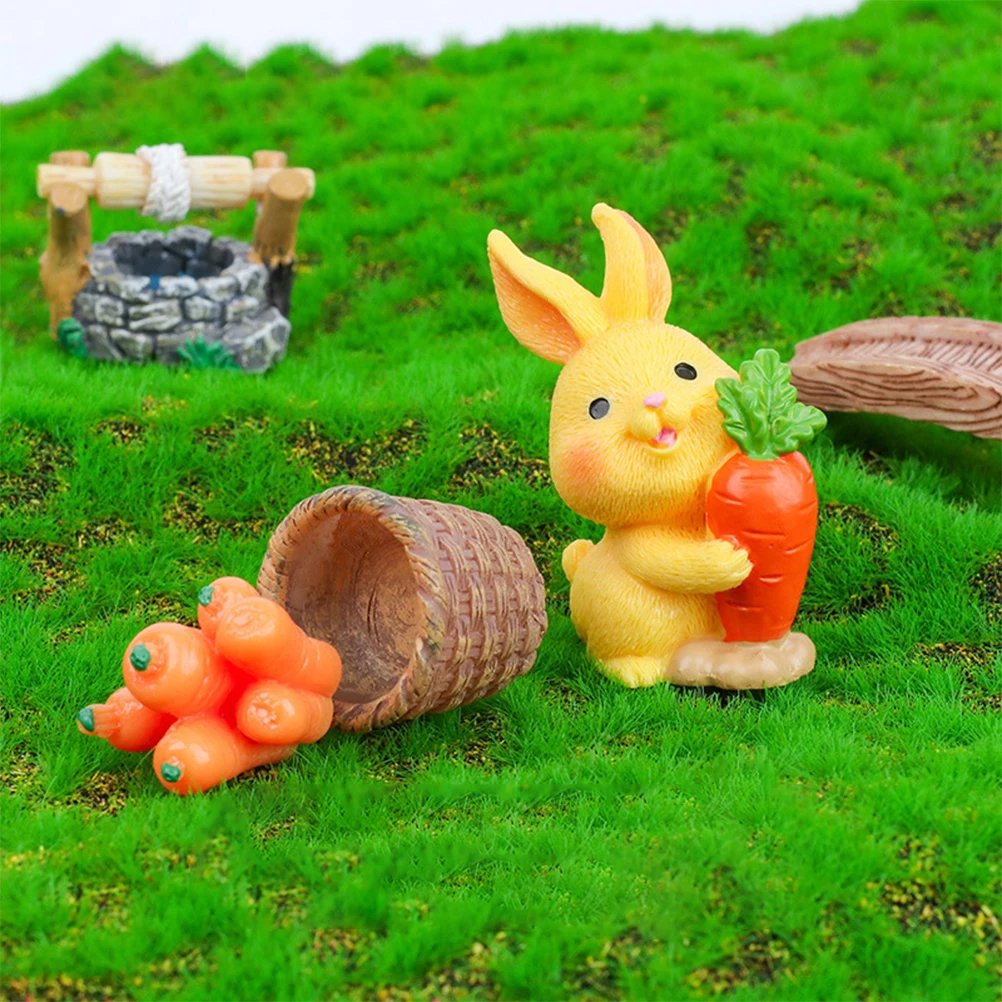 

8pcs Rabbit naments Resin Miniatures Easter Bunny Figurines Carrot Mat Decorations Desk Home Yard Garden Statue Craft