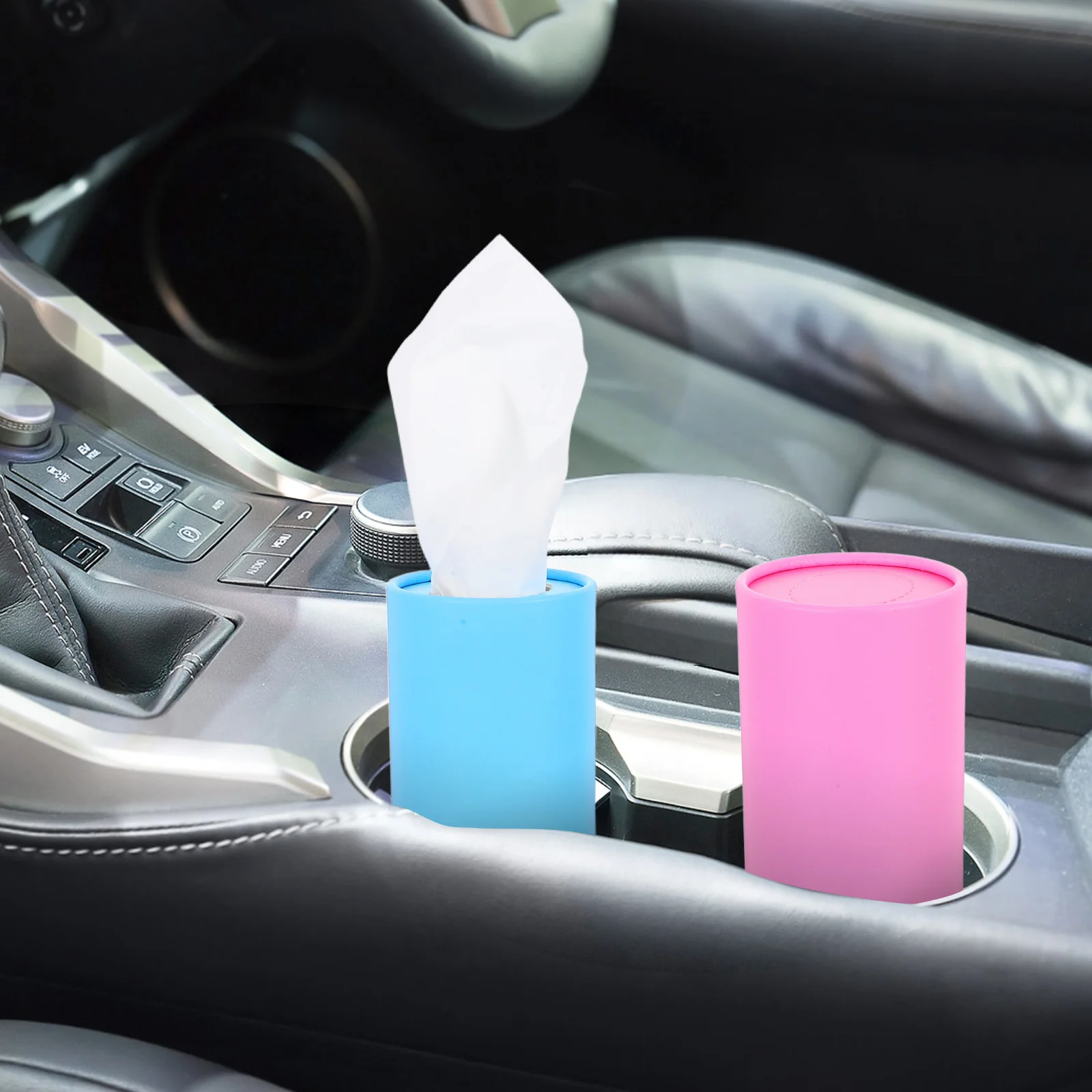 

4Pcs Car Tissue Cylinder Portable Round Paper Tissue Box Refillable Container for Travel Office Home Use Car Cup Holder Cylinder