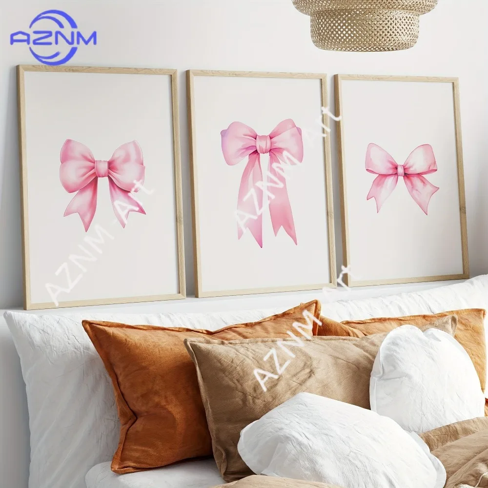1 Stück/3 Stück schöne rosa Schleife, Mädchen-Schlafzimmer-Leinwandgemälde, Dekoration, kernloses Poster
