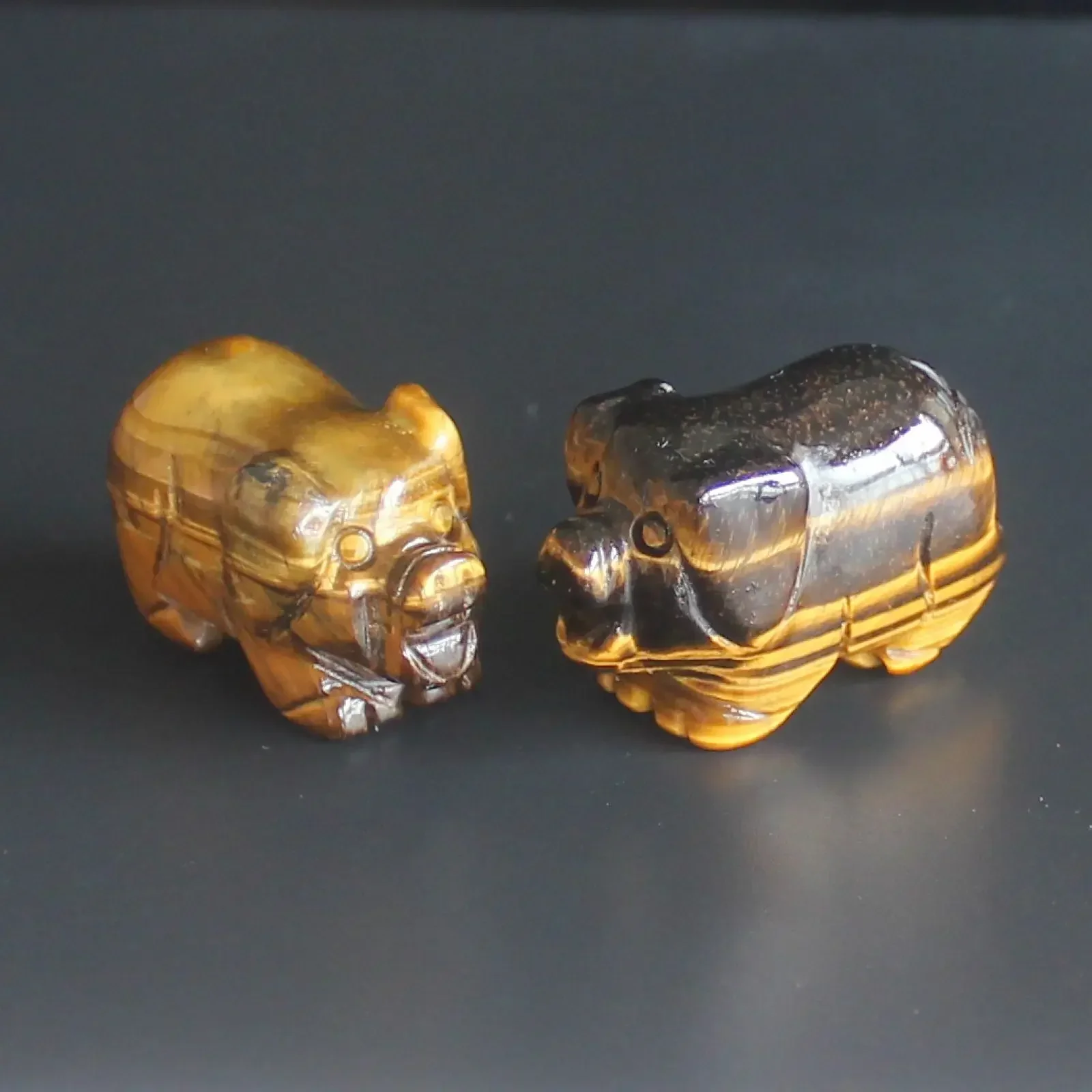 Par mimi tallada a mano piedras preciosas cristal cerdo estatuilla Animal tallado decoración del hogar regalo 1,2''