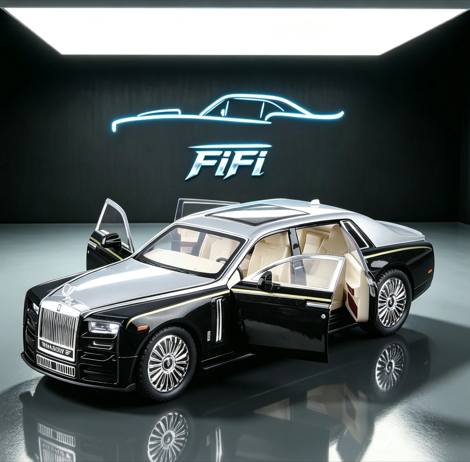 1:24 RC Phantom Alloy Car Model, Remote Control Open Door, with Sound & Light, Colorful Starry Sky Roof Simulation Toy Car