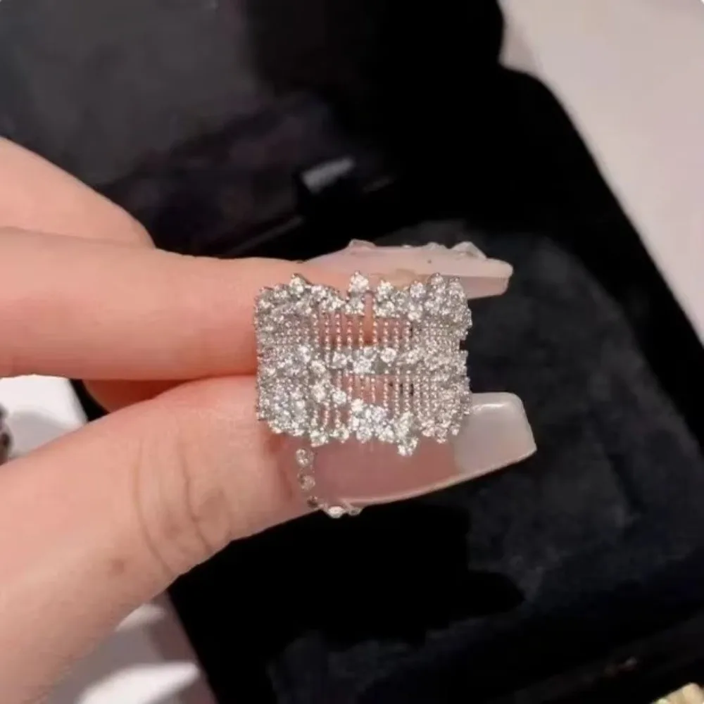 Adjustable Openwork Rhinestone Ring Openwork Setting Rhinestone Rhinestone Hollow Ring Alloy Palace Style Finger Jewelry