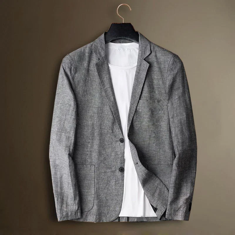 

Linen Men's Suit Jaet Thin Casual Busin Sle Summer Faion Ciscape Long Sve round Hem Bot Single West Coat