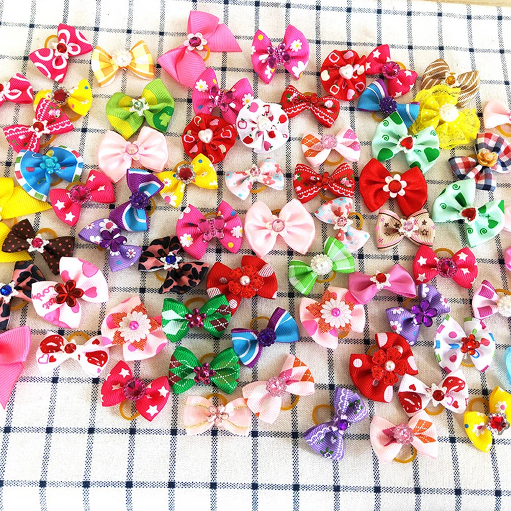 

30Pcs Pet Hair Bands Set Fashion Multicolor Hair Ties with Knot Cats Easy DIY Hairstyle Accessories