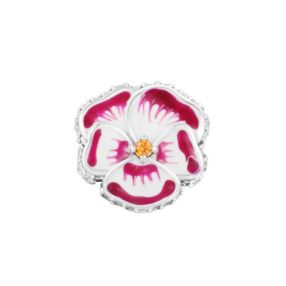 

Pink Pansy Flower Colgantes 2022 Jewelry Components S925 Sterling Silver Couple Pendant Charm Bracelets Beads for Jewelry Making