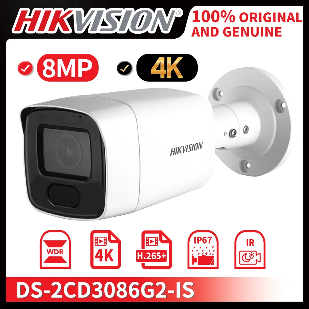 Hikvision Original 8MP AcuSense Fixed Mini Bullet Network  support Motion Detection and Perimeter Protection POE DS-2CD3086G2-IS