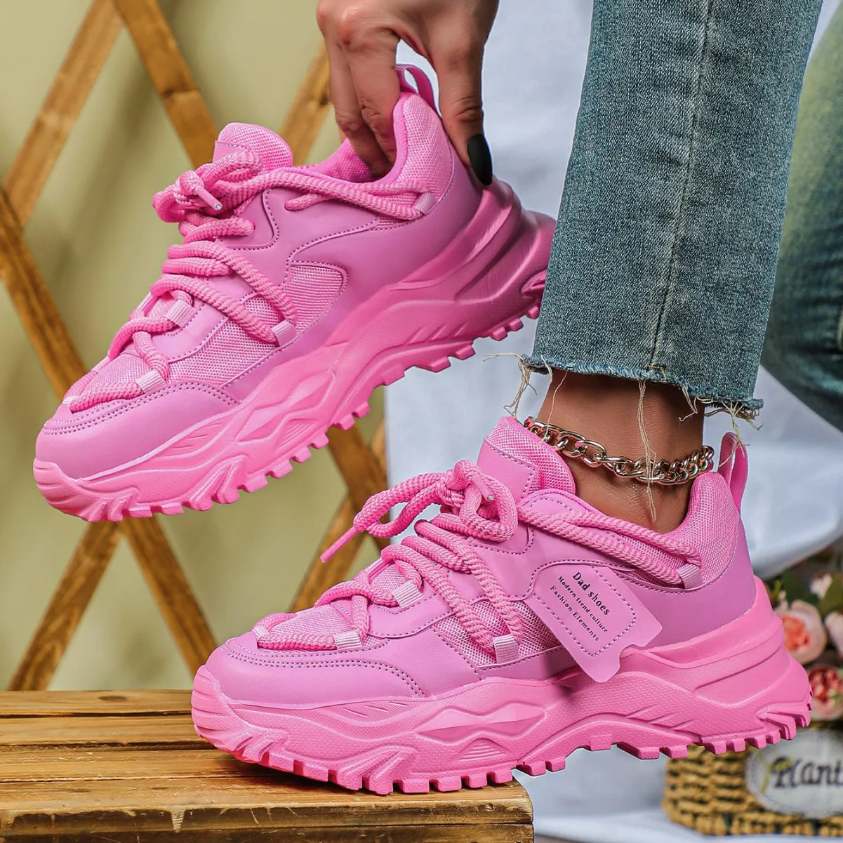 Zapatos deportivos cómodos de malla transpirable, zapatos de papá con fondo grueso a la moda, zapatos deportivos casuales al aire libre, Ve de moda...