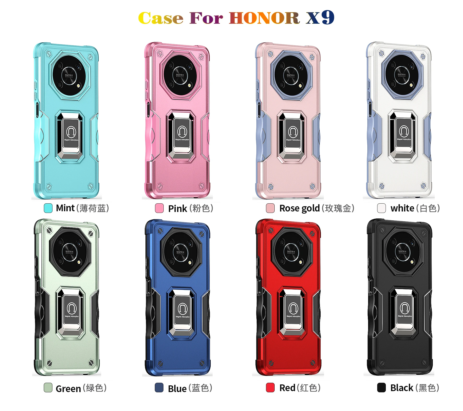 

Case For HUAWEI Honor X7B X8B X6A X8 X9 X30 9X 9X PROShockproof Camera Protective Kickstand Holder Built-in Magnetic Cover