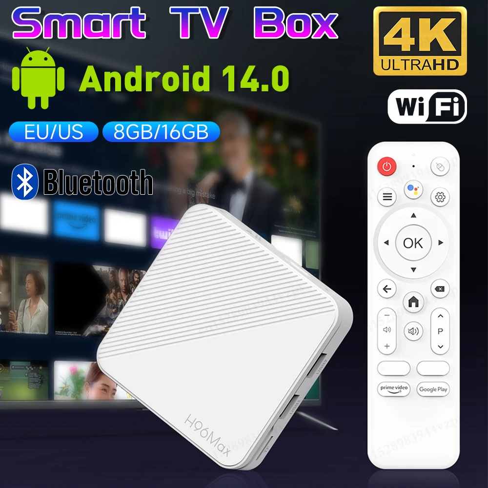 H96Max Smart TV Box Android 14.0 4K 2GB RAM 8GB/16GB ROM HD Media Player WiFi BT H313 Video Set Top TV Box with Remote Control