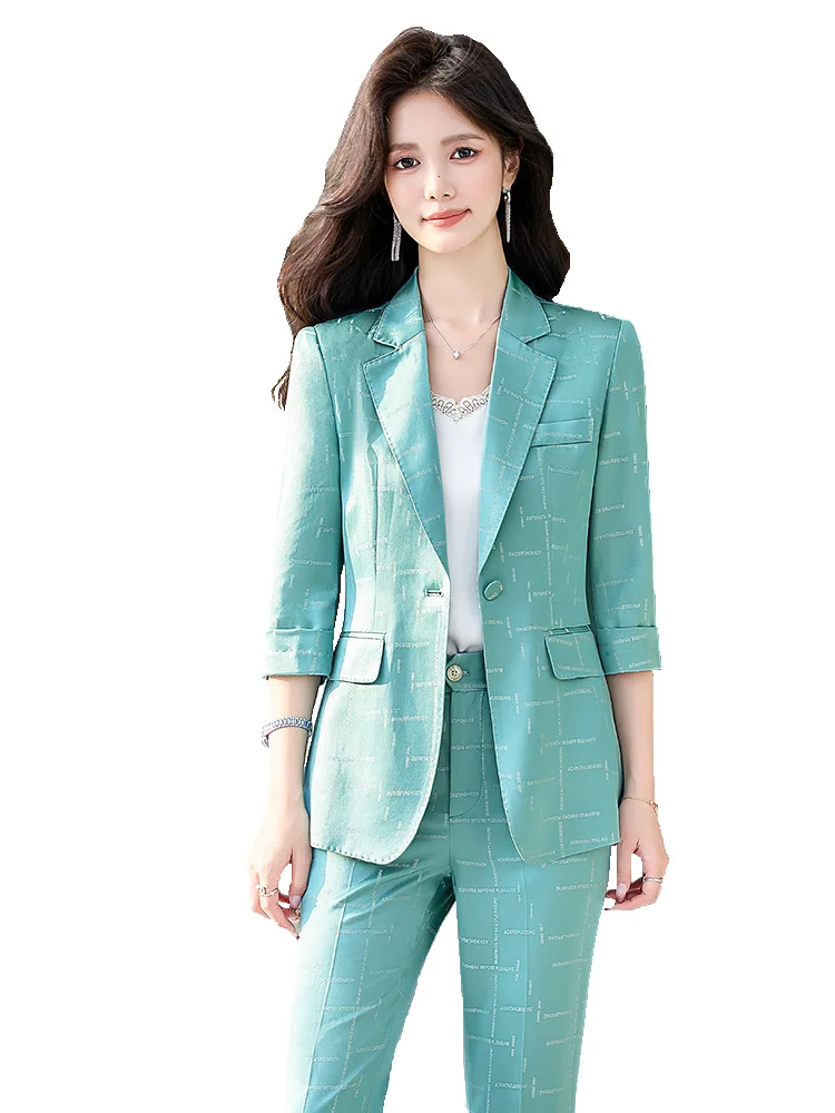 

High End Suits Women Three Quarter Summer New Thin Casual Formal Professional Blazer And Pants Sets Office Ladies Work Wear