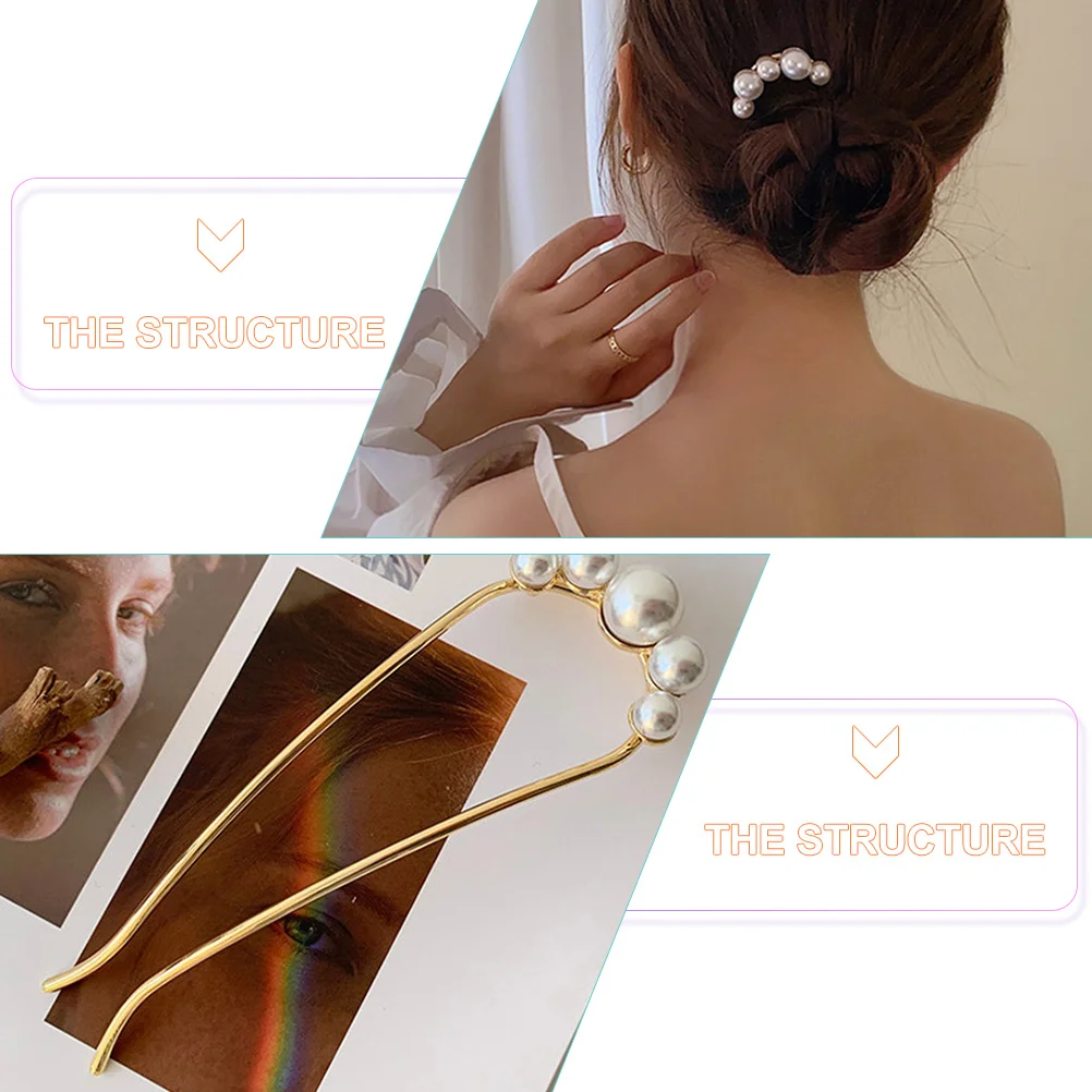 

4pcs French Pin Fork Golden Alloy Stick for Women U Shaped Bun Pins Vintage Accessories Hair Clips Long Hair Buns Styling Work