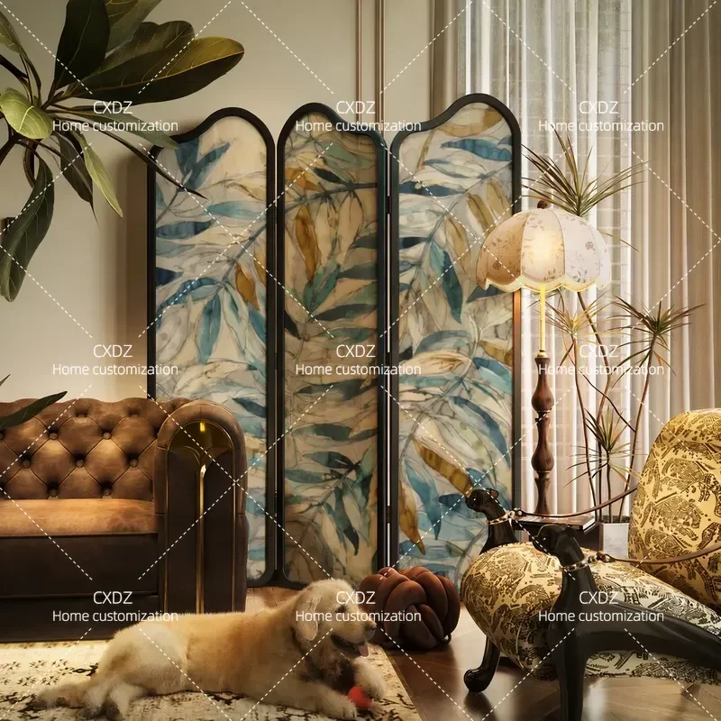 Retro French Style Folding Screen Partition for Living Room Hotel Exhibition Hall Custom Mobile Decorative Entrance Divider