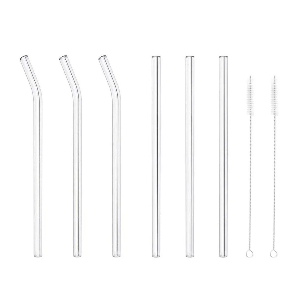 

6Pcs Glass Straws Set Transparent Heat Resistant Drinking Straws 3 Straight 3 Bent Cleaning Brushes Reusable for Hot