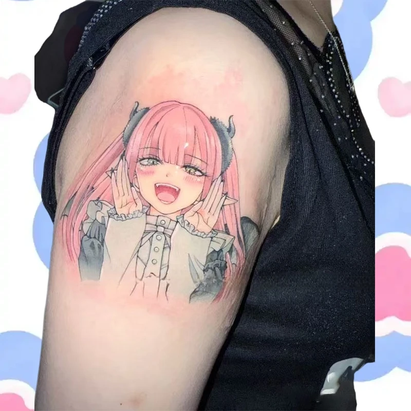 

Maid Pink Girl TAnime emporary Tattoos Cartoon Tattoo Body Art Waterproof Long-Lasting Fake Tattoo Sticker for Women Men