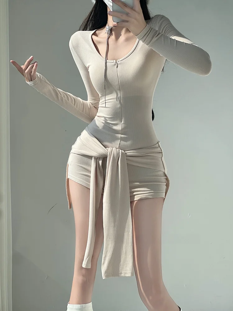 韓国風漫画風カーブロングレッグラップウエストベルト付きツーピーススーツ風レディース秋冬セクシーなワンピースパンツ