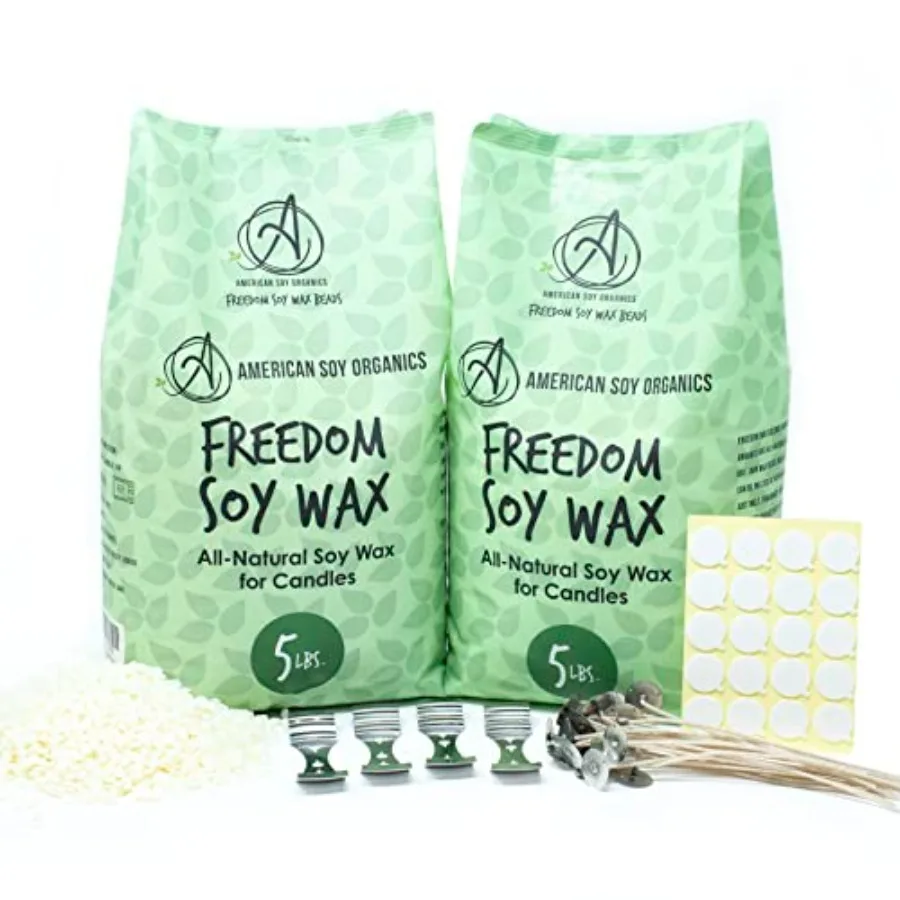

Microwavable Soy Wax Beads for Candle Making Premium Soy Candle Kit-10 pounds Freedom Soy Beads-4 Centering Devices- 20 Wick st