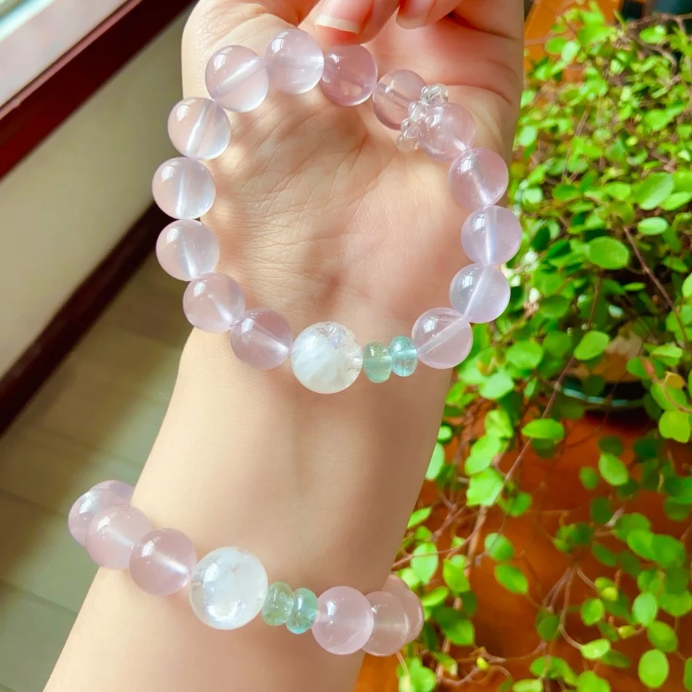 

12.6MM Natural Rose Quartz And Topaz Bead Bracelet Healing Crystal Charm Bracelets for Women Energy Jewelry Gift 1PCS