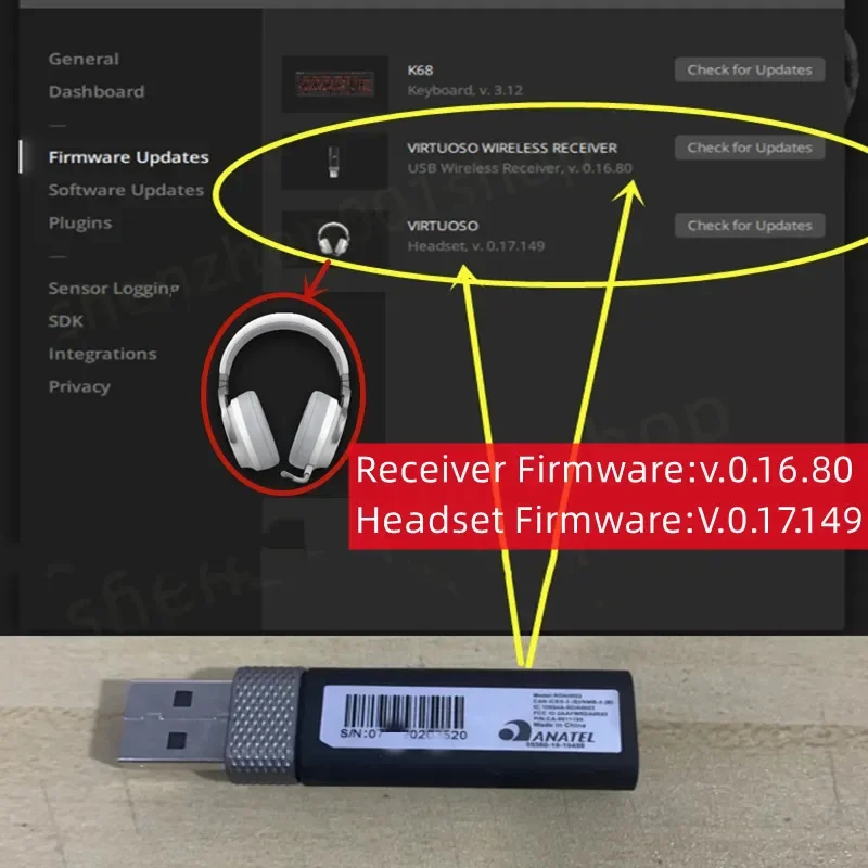 Usb receiver dongle adapter for Corsair silver Wireless headset VIRTUOSO