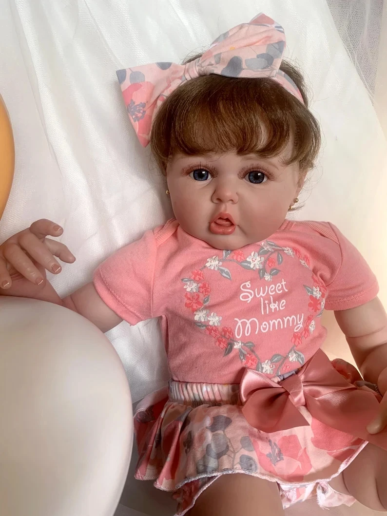 SANDEI 24inches Huge Toddler Size Already Painted Finished Reborn Doll Erin Girl With O Shape Mouth 3D Skin Visible Veins